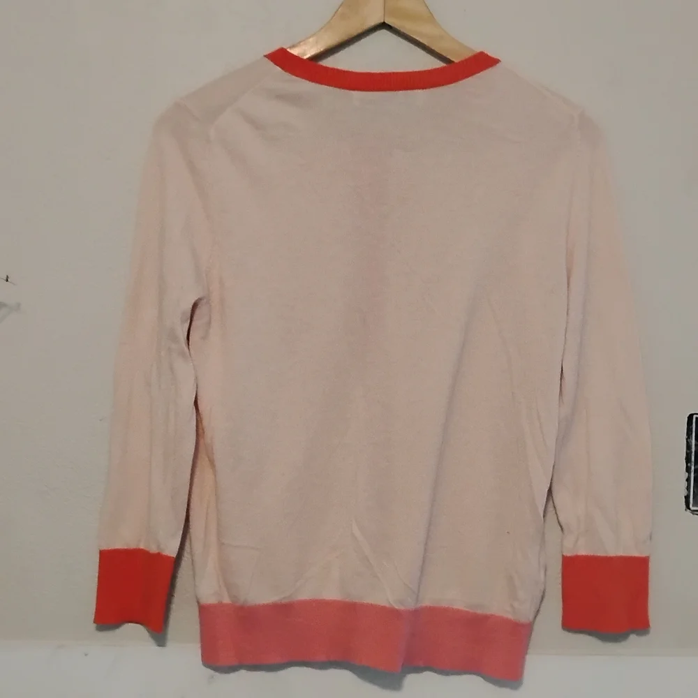 LOFT Coral and Cream Button-Up Cardigan - Picture 2 of 6